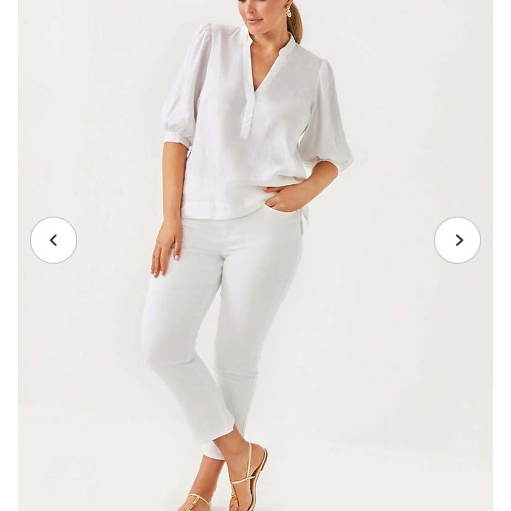 NWT! White Mialeigh Elbow Sleeve Linen Top